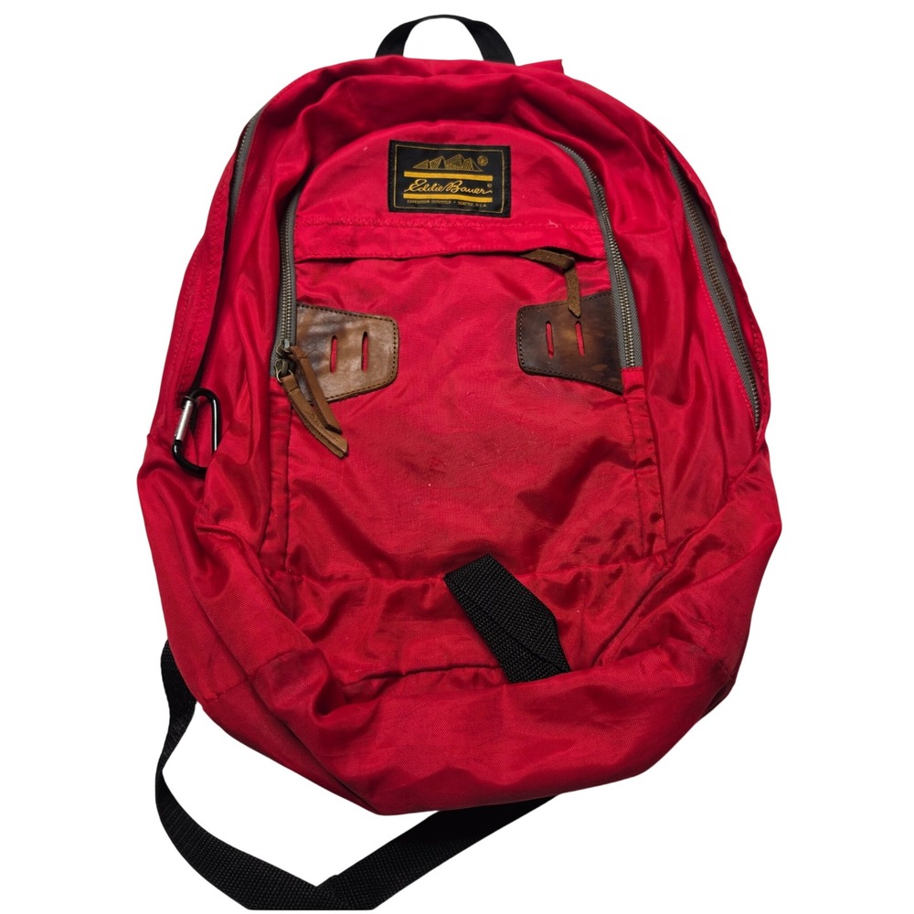 Eddie Bauer Vintage Red Backpack Daypack Heritage Logo Quilted Back 023-1777